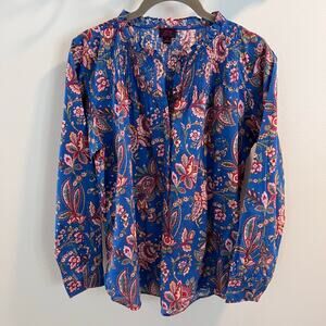 J.Crew Liberty Fabric Colorful Flora Belle Blue Paisley Classic Popover Top Sz 4
